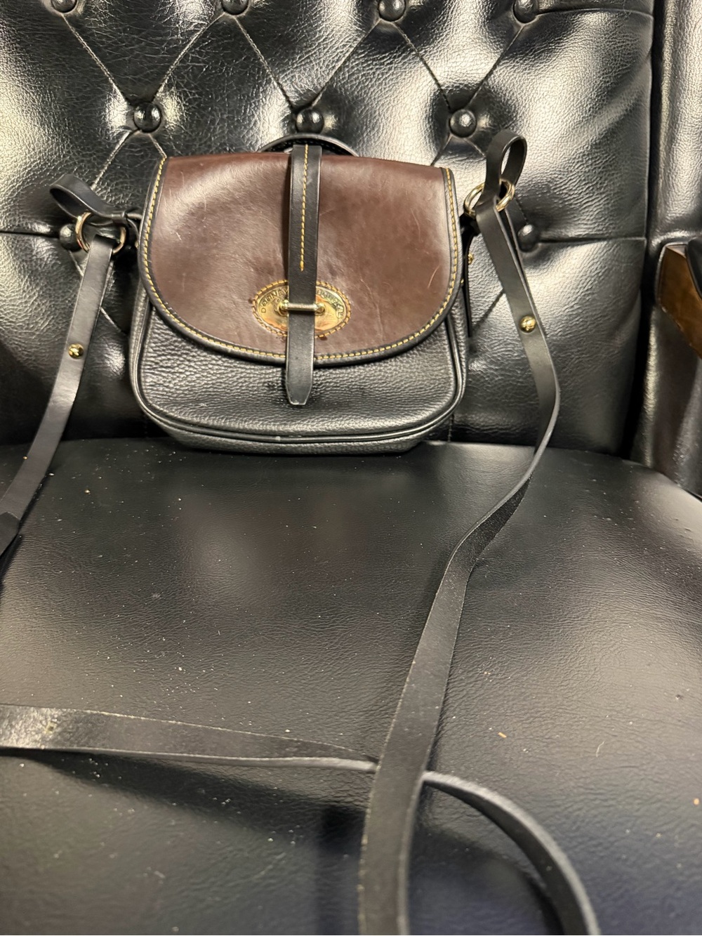 Dooney & Bourke Black Body with Brown Flap Crossbody Bag